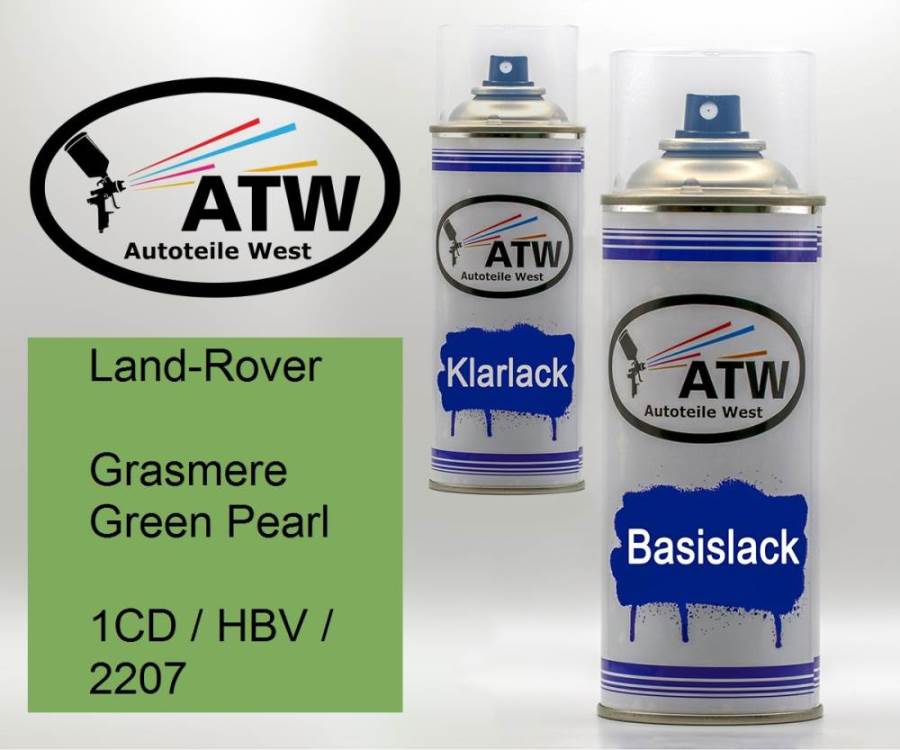 Land-Rover, Grasmere Green Pearl, 1CD / HBV / 2207: 400ml Sprühdose + 400ml Klarlack - Set, von ATW Autoteile West.